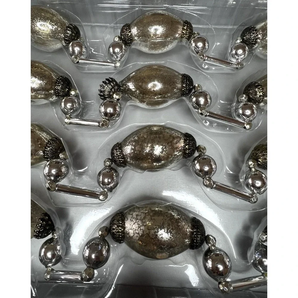 2 Bella Luce Christmas Mercury Glass Garland Silver w/ Ornate End Caps Boxed 12'